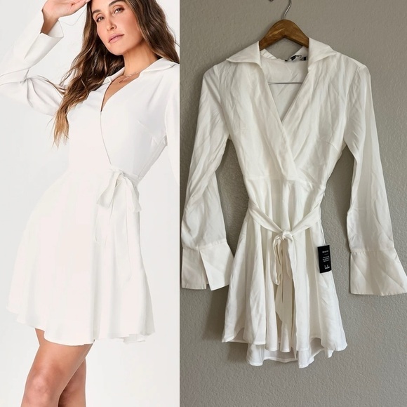 Lulus Dresses & Skirts - Endless Charm White Collared Long Sleeve Mini Dress